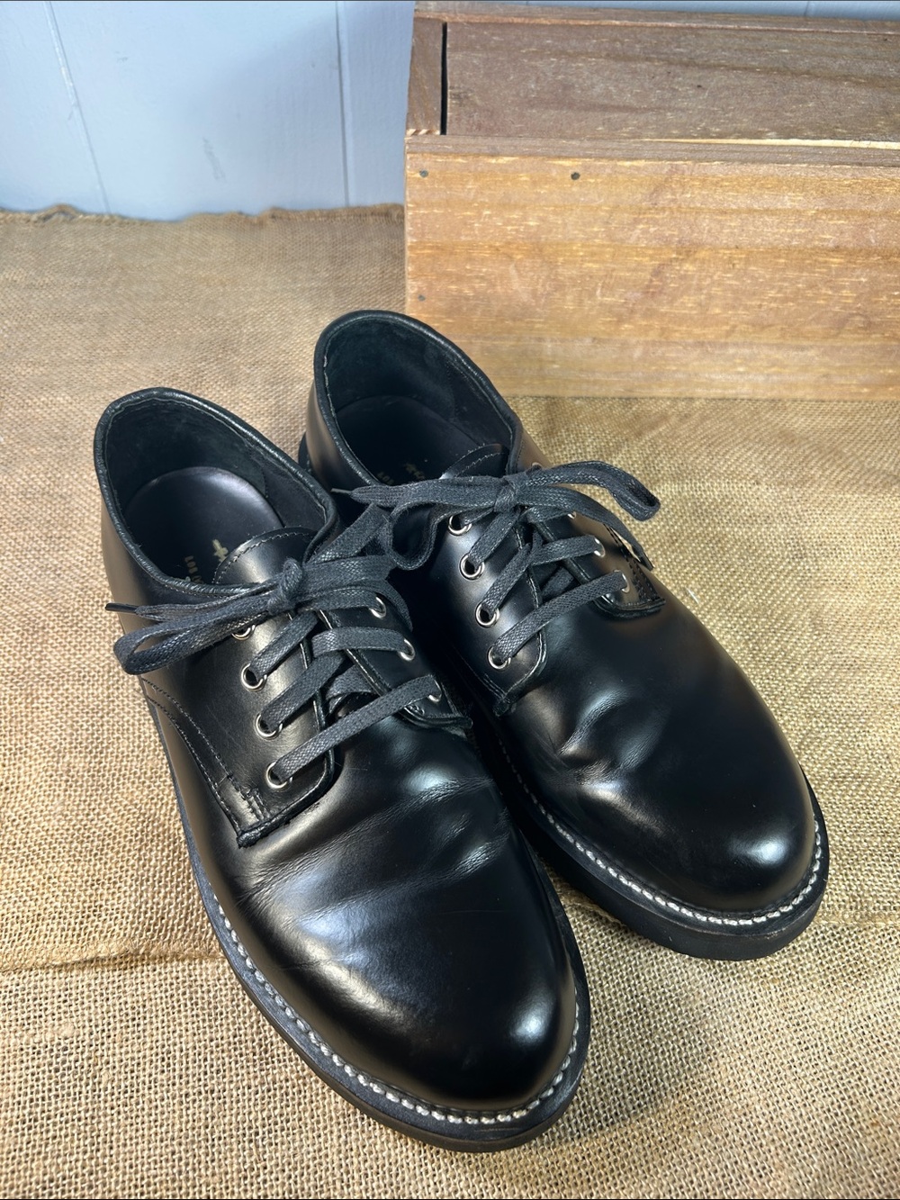 Women's Black Leather Oxfords with Stitched Sole